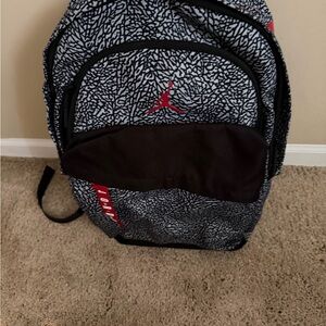 Jordan Elephant Print Backpack in Gray, Black & Red